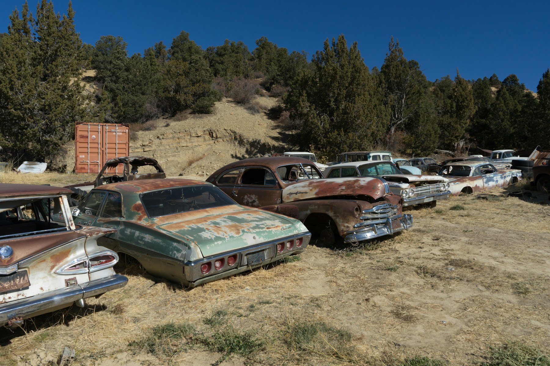 Abandoned vehicles and accumulated materials on a rural property